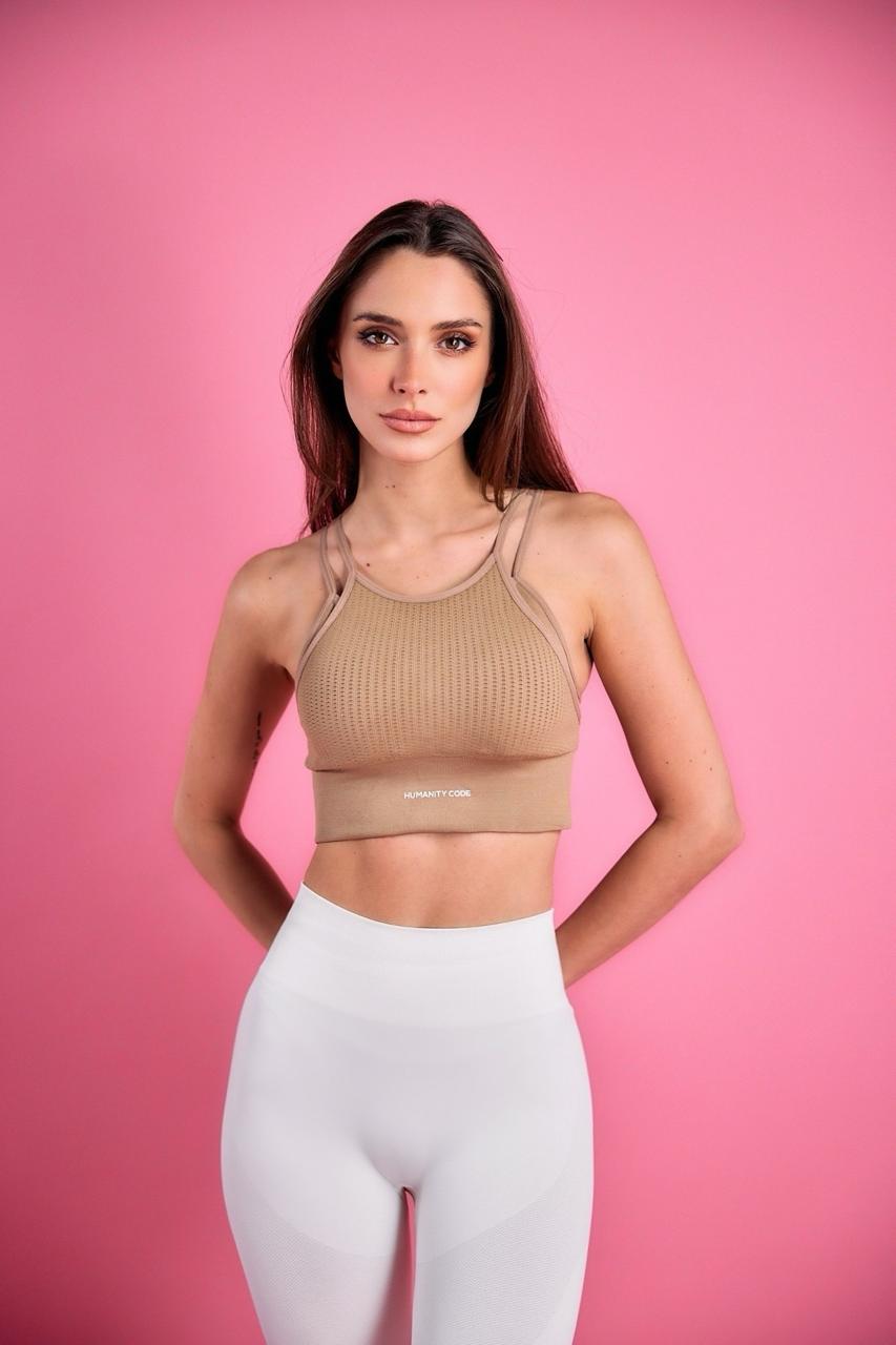 Seamless Sculpt Double Strap Bra Tank in Toffee