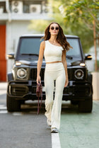 silk sculpt Foldover Flare Pant — Vanilla